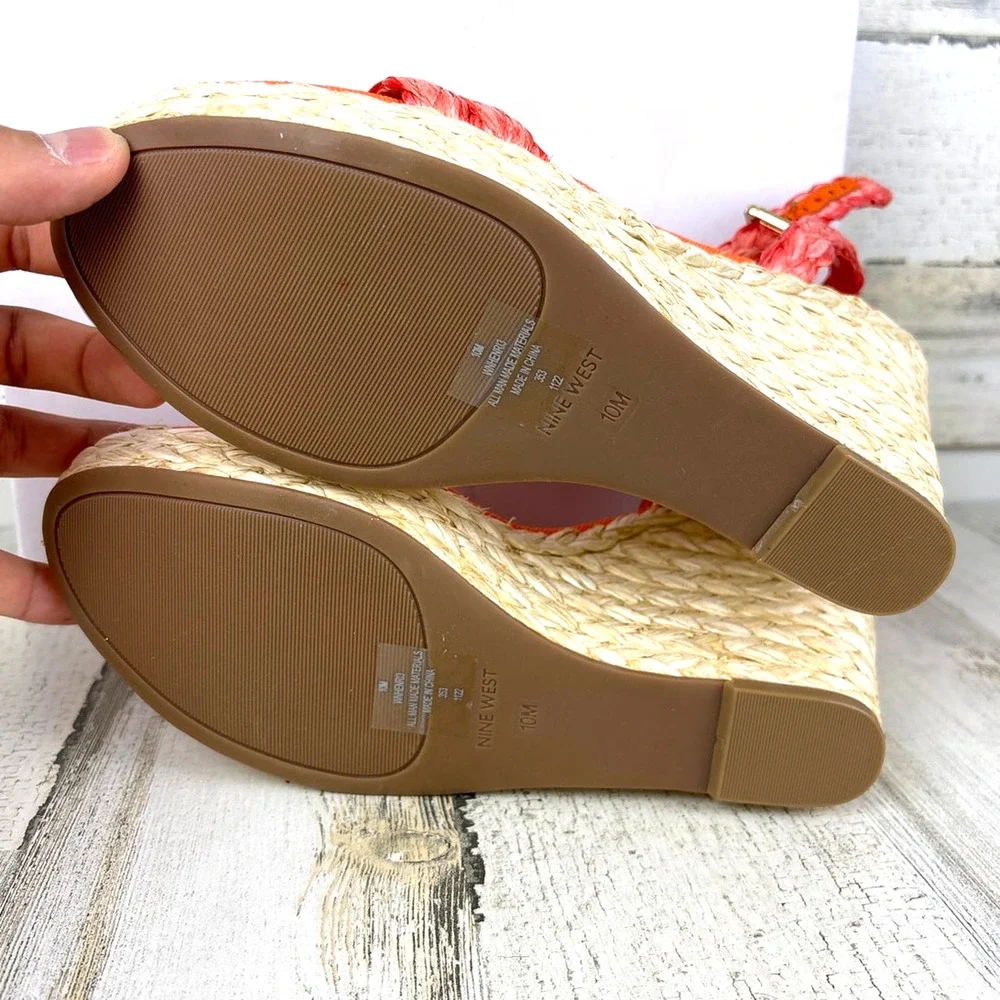 Nine West Womens 10 Orange Henri Espadrille Woven Wedge Sandals NWT